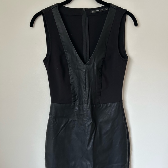 Zara Trafaluc Fitted Little Black Dress with Faux Leather Detail • Size S - Picture 1 of 4